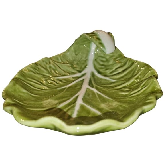 Cabbage Ware Green Leaf Shaped Ceramic Dish B. Altman & Co. 7" Width 8" Length - Picture 9 of 10